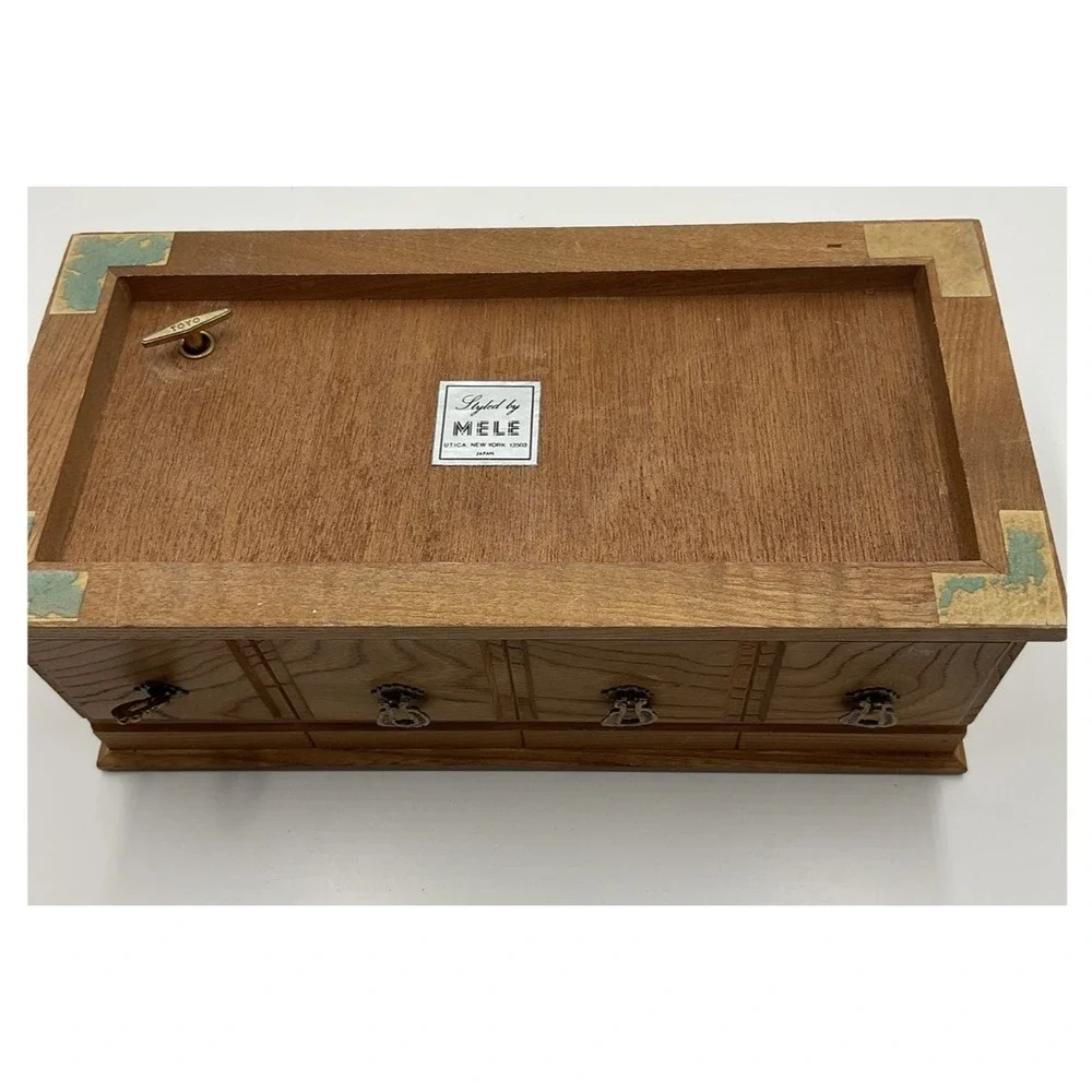 Vintage Wooden Music and‎ Jewelry Box with Brass Handles